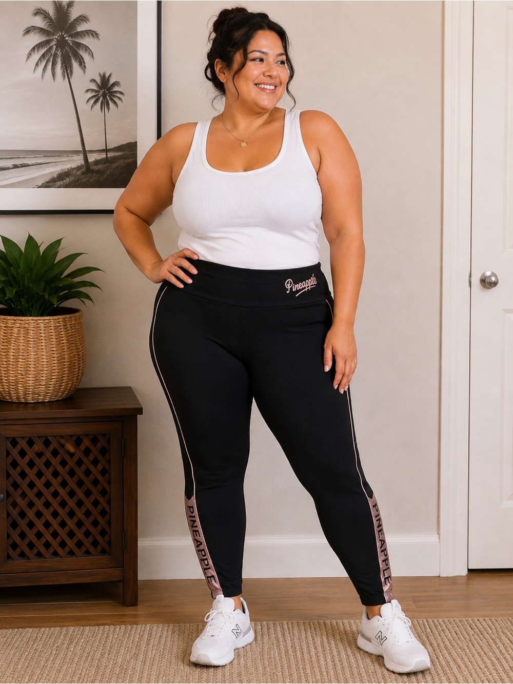 Pineapple Women’s Plus Size Black Leggings – XL – NWT – Rose Gold Detail